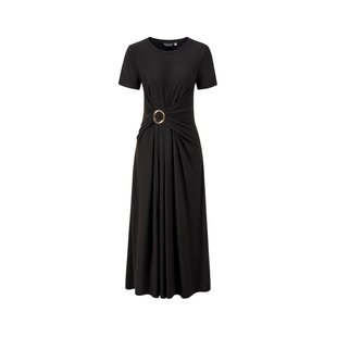 GIOVANNI VALENTINO春夏季短袖连衣裙收腰修身圆领职场通勤中长裙