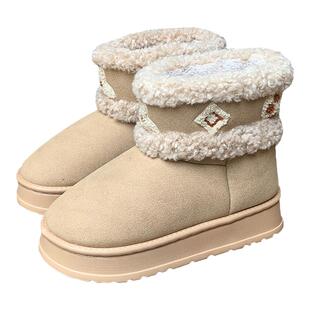 细细条 高级感雪地靴女冬季韩系百搭保暖加绒时尚户外穿中筒棉靴