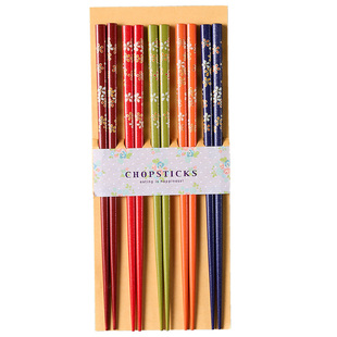 [和风]日本进口河合kawai天然竹木筷五双装家用日式尖头筷子防滑