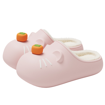 卡通猫咪防水防滑亲子毛绒棉拖鞋