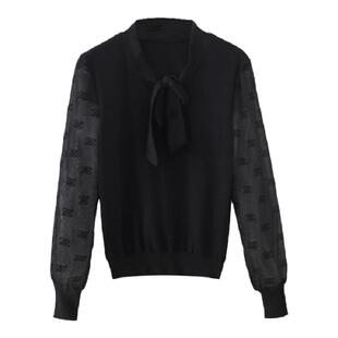 冰丝针织衫女2025新款宽松薄款中袖上衣黑色打底衫洋气七分袖T恤