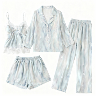 猫人冰丝睡衣女短袖吊带四件套春秋款2026新款夏季薄款送闺蜜礼盒