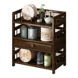 桌面茶杯收纳置物架子博古架实木新中式小型紫砂壶茶具茶叶摆件柜