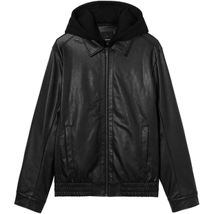 热风男士加绒夹克2025年冬季新款经典pu皮机车风夹克复古外套