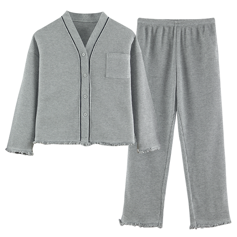 春秋季睡衣女士休闲韩版长袖开衫大码两件套装和服夏秋冬款家居服