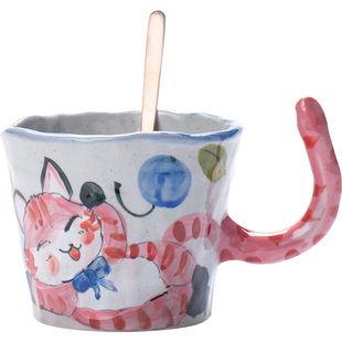 景德镇陶瓷杯釉下彩手绘可爱萌猫咖啡杯马克杯手捏杯女生送礼水杯