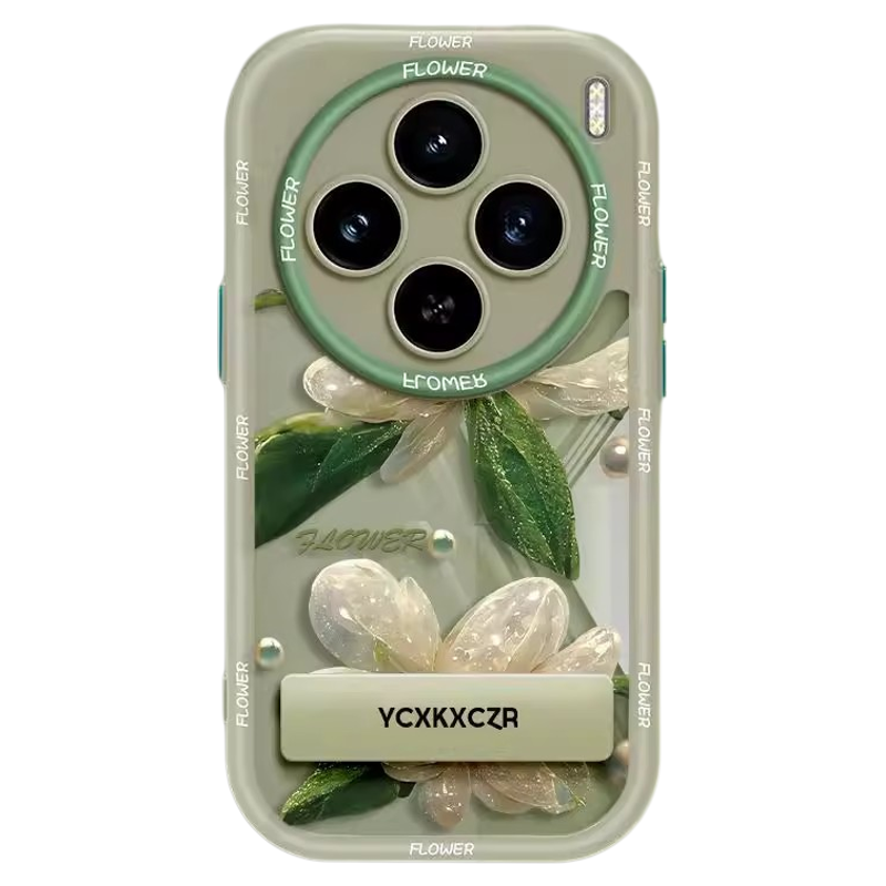 绿叶仿真花实色奶油壳适用vivox100手机壳新款2025网红爆款x100pro全包防摔硅胶保护套x200创意女不撞款外壳