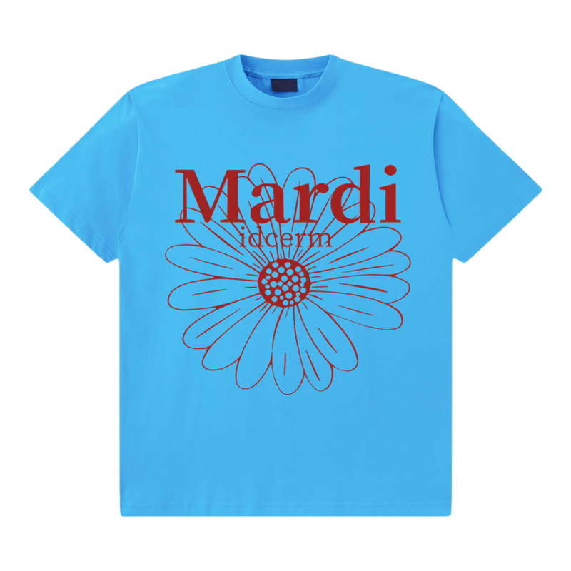 idcerem Mardi小雏菊短袖天蓝色红菊花t恤女夏季韩系休闲宽松上衣