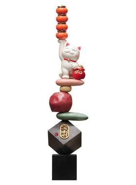 柿柿如意招财猫摆件轻奢高端大号进门玄关客厅电视柜壁龛竖高装饰