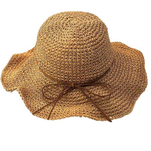 蝴蝶结草编渔夫帽女夏季海边沙滩度假草帽大帽檐遮阳防晒太阳帽子