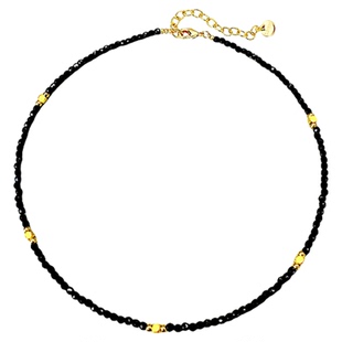 不掉色周雨彤同款黑色尖晶石串珠项链女锁骨链小众设计甜酷叠带潮