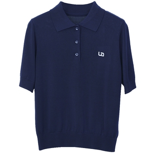 Lavinia天丝Polo领短袖针织衫女简约百搭通勤春秋新品V45Z110