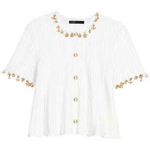 新品首降|Maje2026春夏新款女装法式海洋风仿钻饰短袖单排针织衫