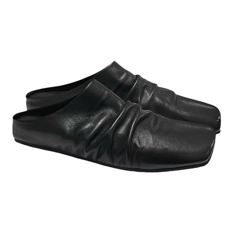 JCAESAR手工褶皱头层牛皮包头鞋