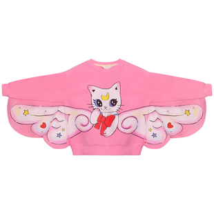 pocoblush【勇气的翅膀】印花套头卫衣春季新款天使小猫翅膀上衣