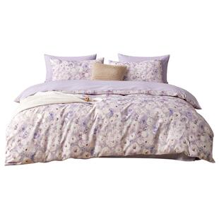 博洋全棉磨毛碎花紫色四件套纯棉秋冬天加厚印花床上用品床单被罩