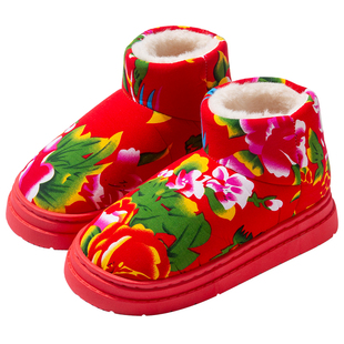 东北大花包跟棉拖鞋女款室内居家防滑保暖毛绒情侣冬天棉鞋男外穿