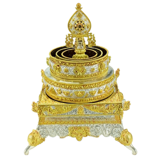 欧斯特方底曼扎盘修盘尼泊尔手工铜鎏金鎏银雕花曼扎罗曼达盘摆件