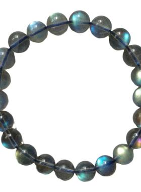 天然冰种透体灰月光石手链蓝彩光拉长石水晶收藏级女手串高端礼物