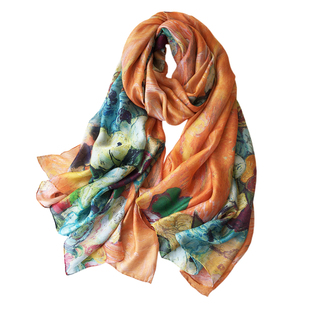 【花瓶里的玫瑰和银莲花】梵高油画100%桑蚕丝人字纹高端丝巾围巾