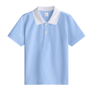 01夏季装园服儿童短袖polo衫小学生校服短袖T恤浅蓝男童女童班服