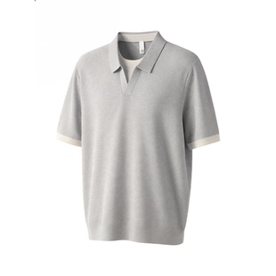 LUUD 男夏季透气薄款双领口翻领短袖T恤撞色假两件拼接针织POLO衫