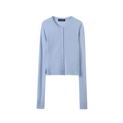 日神2025新款纯色圆领羊绒开衫