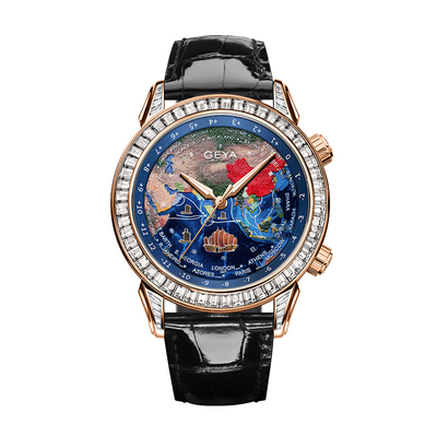 格雅高档品牌世界时间机械男手表
