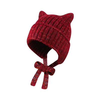 新年安可拉红猫耳朵毛线帽子女