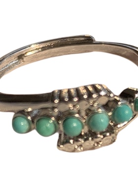 天然原矿绿松石南红碧玺开口戒指