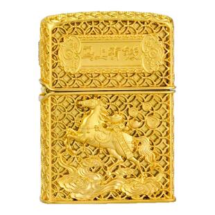 ZIPPO正品打火机马年限定至尊金马花丝镀金情人节送男友礼物煤油