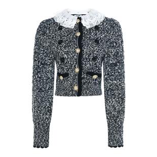 lefame拉飞姆2025秋冬新款时尚拉夫领花式纱短款修身针织外套上衣