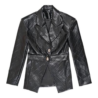 原创设计复古收腰格纹西装外套