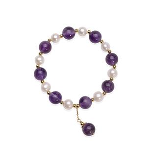 京润珍珠 紫阳银近圆淡水珍珠手串7.3-11mm水晶手链生日礼物女D