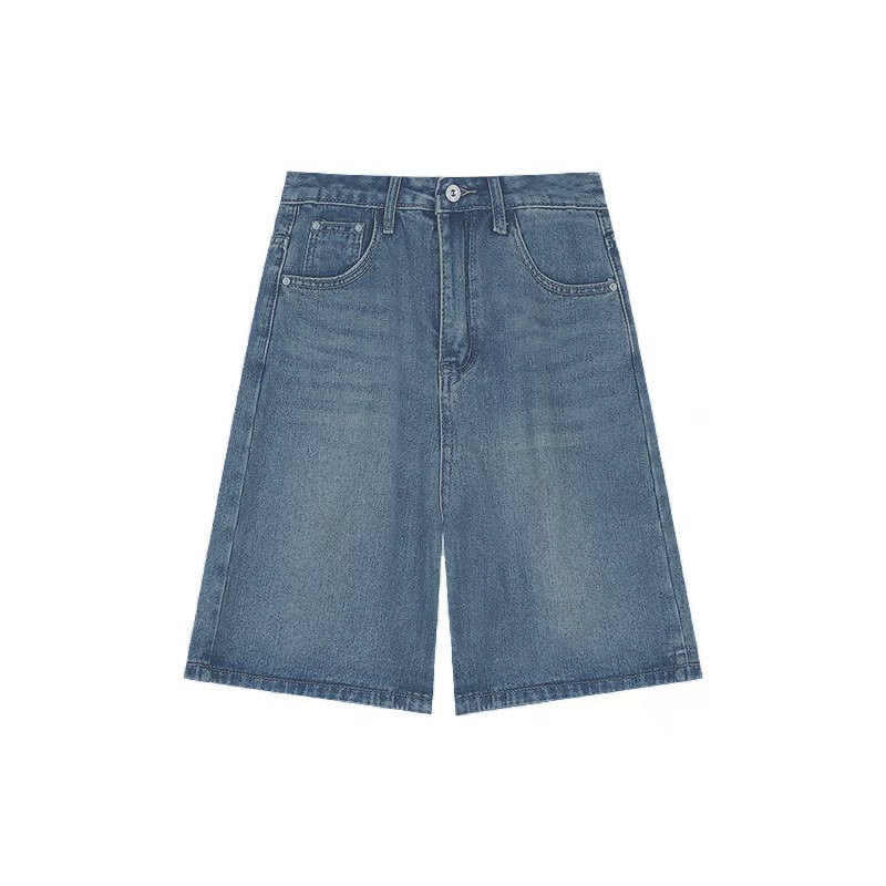 复古阔腿牛仔短裤女夏季大码胖mm宽松显瘦梨形身材直筒五分中裤子