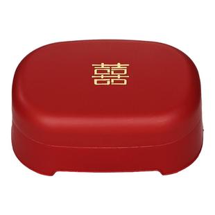 结婚喜字香皂盒一对漱口杯子洗漱套装婚庆家用浴室带盖沥水肥皂盒