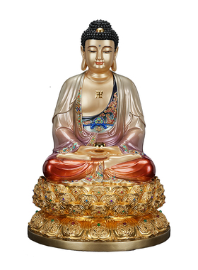 手工掐丝贴金全铜娑婆三圣佛摆件