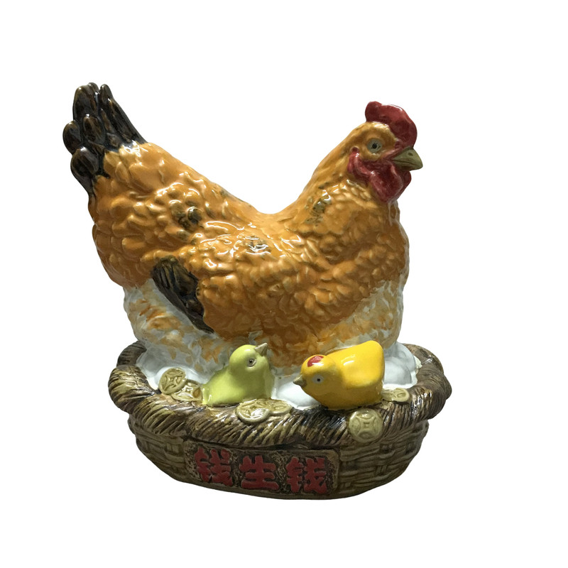 陶瓷母鸡小鸡招财风水客厅摆件