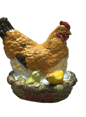 陶瓷母鸡小鸡招财风水客厅摆件