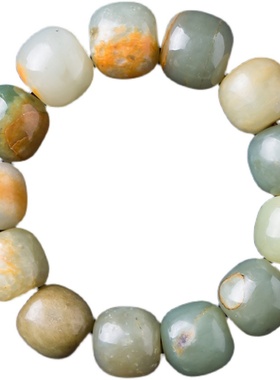 男款单圈16尺寸手串全皮子河磨玉籽料老型桶珠手链岫岩玉收藏包邮