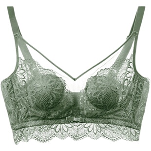 超薄大胸显小聚拢兔耳朵水晶杯内衣女蕾丝性感无钢圈提胸收副乳bc