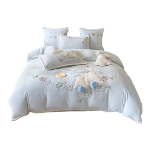 卡通冬季加厚牛奶绒四件套珊瑚绒被套可爱兔子床单公主风床上用品