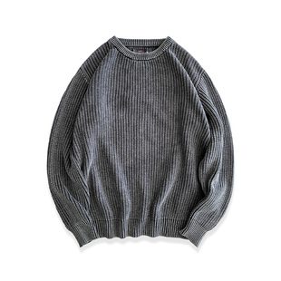 西里布纯棉线套头休闲毛衣拔染做旧长袖针织衫咔叽复古新品 非rrl