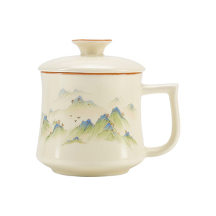 高档泡茶杯办公室家用陶瓷喝茶杯子带盖水杯马克杯送客户商务礼品