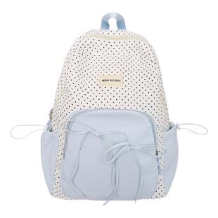 少年感小清新波点书包女小学生轻便双肩包出行补课蝴蝶结装饰背包