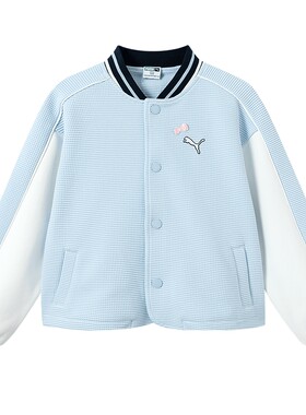 PUMA彪马童装新款儿童棒球外套女童华夫格棒球服外套拼接撞色夹克