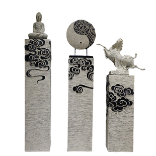 玄关摆件进门入户过道新中式客厅装饰店铺茶室禅意祥云柱落地底座