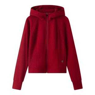 十二篮商场同款休闲运动连帽外套女肌理感显瘦显白红色25冬新款