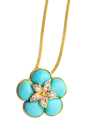 原矿绿松石吊坠项链夸张大花朵