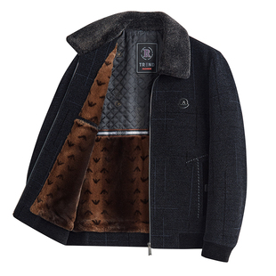 爸爸外套加绒加厚秋冬款中年男士雪尼尔保暖夹克中老年爷爷装新款